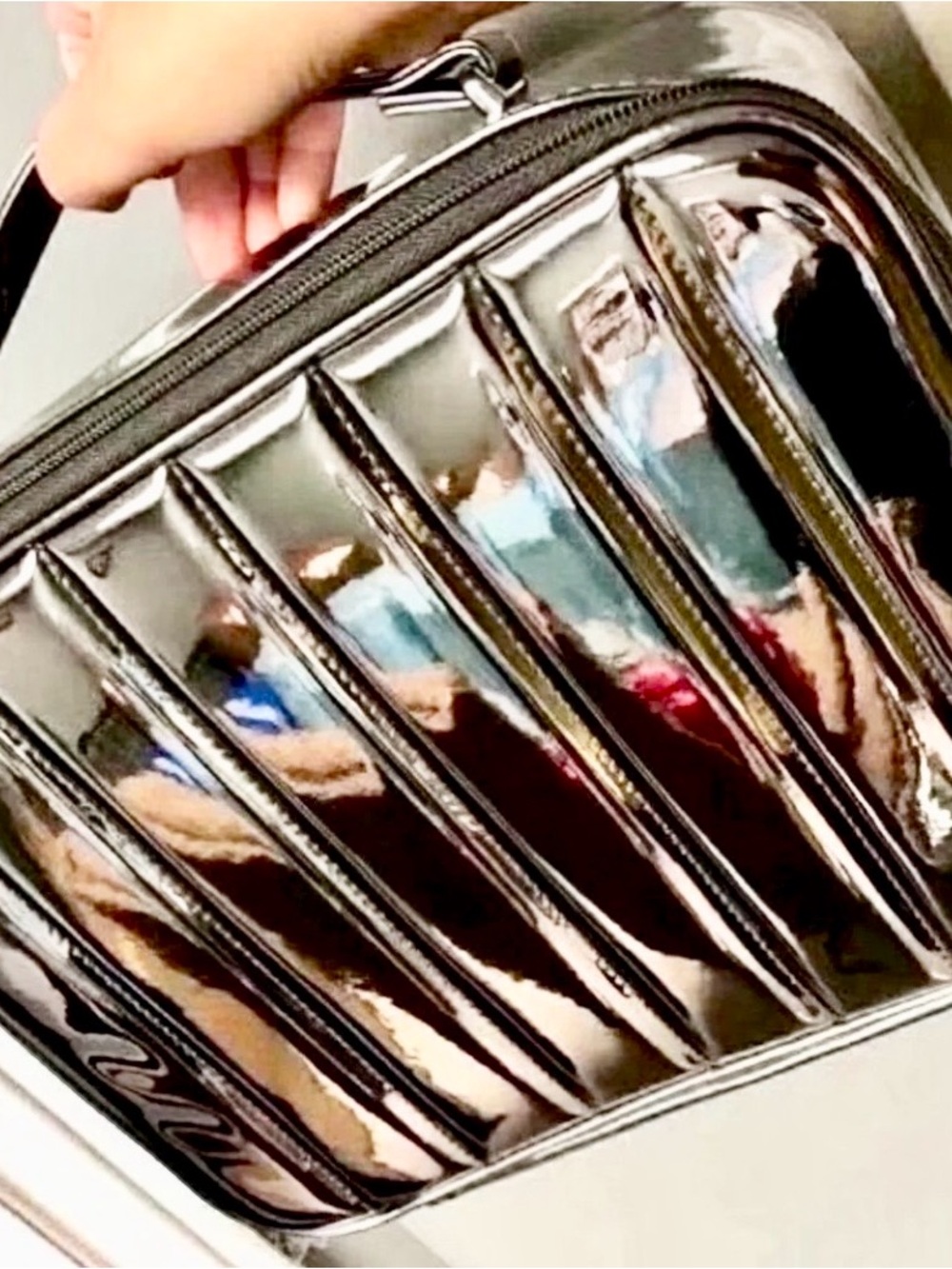 Lancome Metallic Chrome Softside Cosmetic Makeup Bag Case 12.5x9.5x3.5